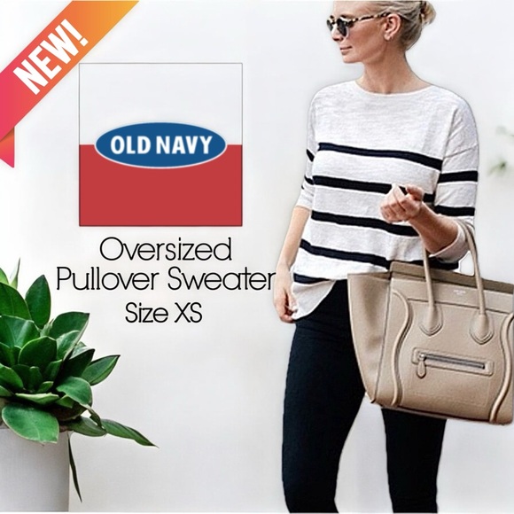 Old Navy Sweaters - Old Navy Ribbed Trimmed Black & White Striped Pullover Sweater